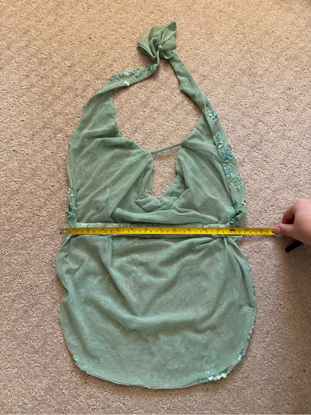 Green Beaded Halter Top with Plunging Neckline Backless Festival Fairycore Y2K - Picture 6 of 7